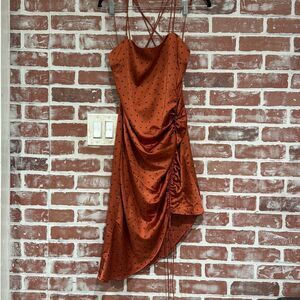 Finders Keepers Emilia Butterfly Print Satin Asymmetrical Slip Dress